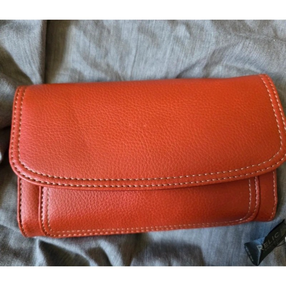 Relic Womens Trifold Wallet Burnt Orange Pebbled Faux Leather Snap Coin Pocket